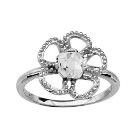 BAGUE ARGENT RHODIE TIGE PENDANTE FORME FLEUR PIERRE SYNTH BLANCHE 065754
