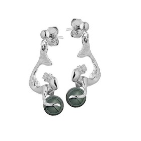 Boucles d'oreilles Jourdan en argent sirene et boule hématite