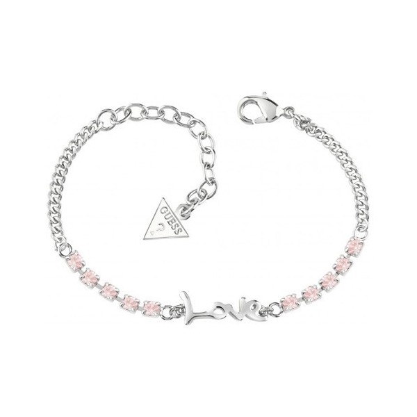 Bracelet GUESS love argenté rhodié avec cristaux rose pâle