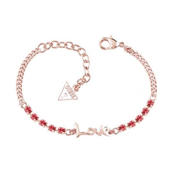 Bracelet GUESS love doré rose rhodié avec cristaux rose indien