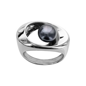 BAGUE ARGENT RHODIE PERLE D'EAU DOUCE GRISE 065757