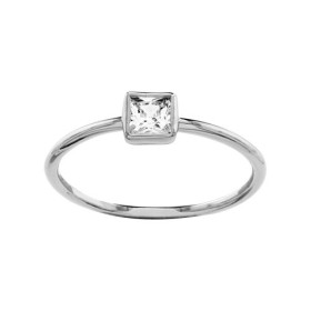 BAGUE ARGENT RHODIE SERTI CLOS CARREE PIERRE BLANCHE SYNTH, bague femme, 065768
