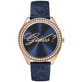 Montre Guess femme acier doré rose cuir bleu W0341L3