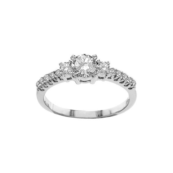 BAGUE ARGENT RHODIE SOLITAIRE PIERRES BLANCHES SYNTH, bague femme, 065770