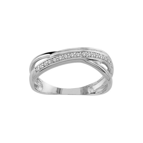 BAGUE ARGENT RHODIE CROISEE PIERRES BLANCHES, bague femme, 065775