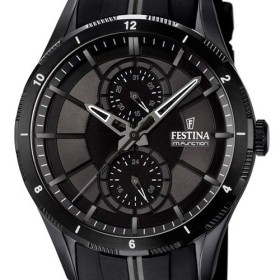 Montre Festina ronde acier noire bracelet silicone - F16843-1