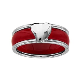 BAGUE ARGENT RHODIE DOUBLE MOTIF COEUR AVEC 3 ANNEAUX INTERCHANGEABLE BLANC/NOIR/ROUGE, bague femme, 065909