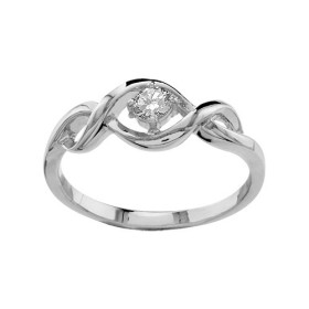 BAGUE ARGENT RHODIE UNE PIERRE RONDE BLANCHE SYNTH, bague femme, 065788