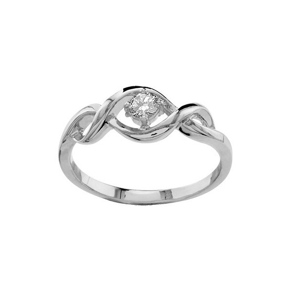 BAGUE ARGENT RHODIE UNE PIERRE RONDE BLANCHE SYNTH, bague femme, 065788