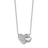 Collier en argent rhodié double coeur pavé oxydes blancs et lisse