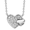 Collier en argent rhodié double coeur pavé oxydes blancs et lisse