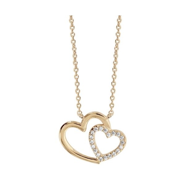 Collier double coeur en argent avec oxydes blancs