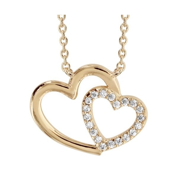 Collier double coeur en argent avec oxydes blancs