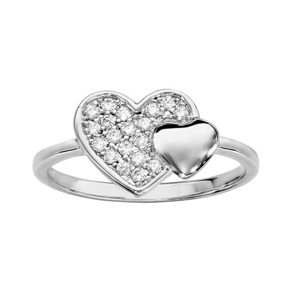 Bague argent coeur lisse et pavé oxydes blancs