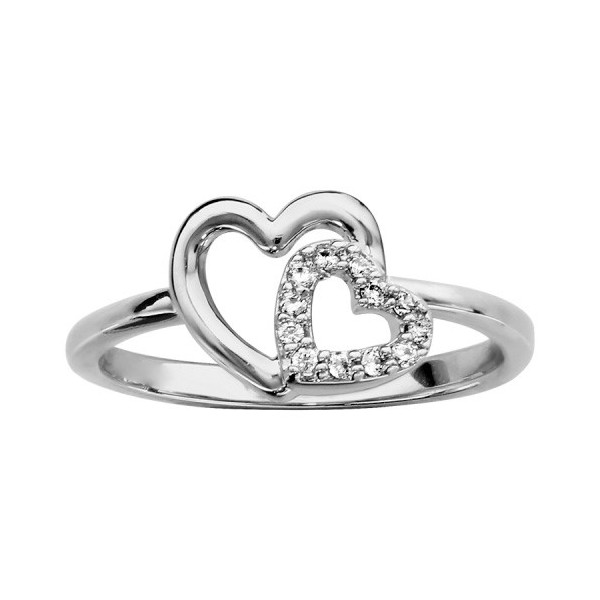 Bague argent double coeur croisé