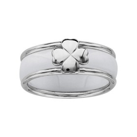 BAGUE ARGENT RHODIE DOUBLE MOTIF TREFLE AVEC 3 ANNEAUX INTERCHANGEABLES RESINES BLANC/NOIR/ROUGE, bague femme, 065910