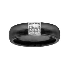 Bague céramique noire lisse, Carré Argent et Oxydes de Zirconium