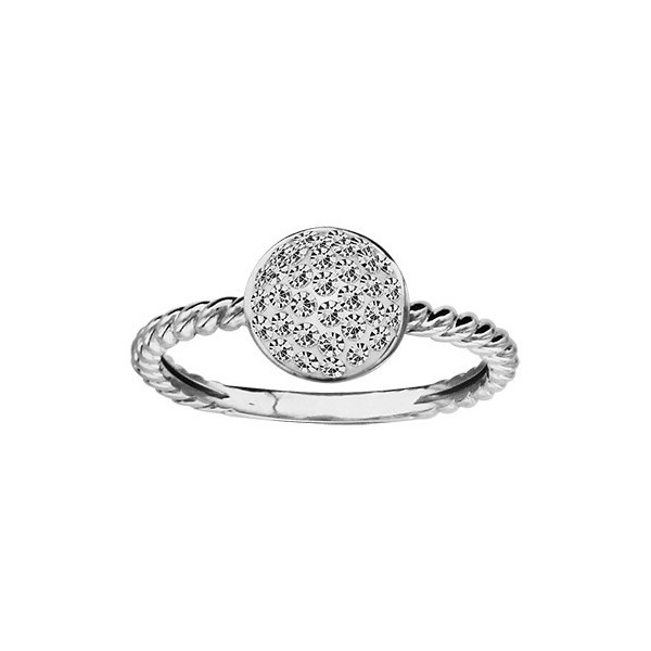 BAGUE ARGENT RHODIE ANNEAU TORSADE BOULE RESINE STRASS BLANCS, bague femme, 065889