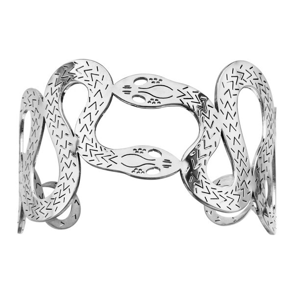 Bracelet manchette en acier motif découpé serpent enroulé