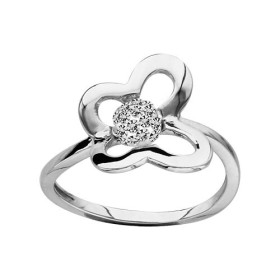 BAGUE ARGENT RHODIE PAPILLON BOULE RESINE ET STRASS BLANCS, bague femme, 065892