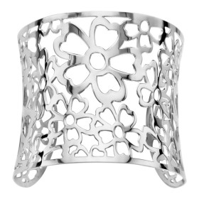 Bracelet manchette en acier avec motif fleur ajouré