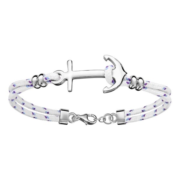 Bracelet corde blanche & ancre marine en argent