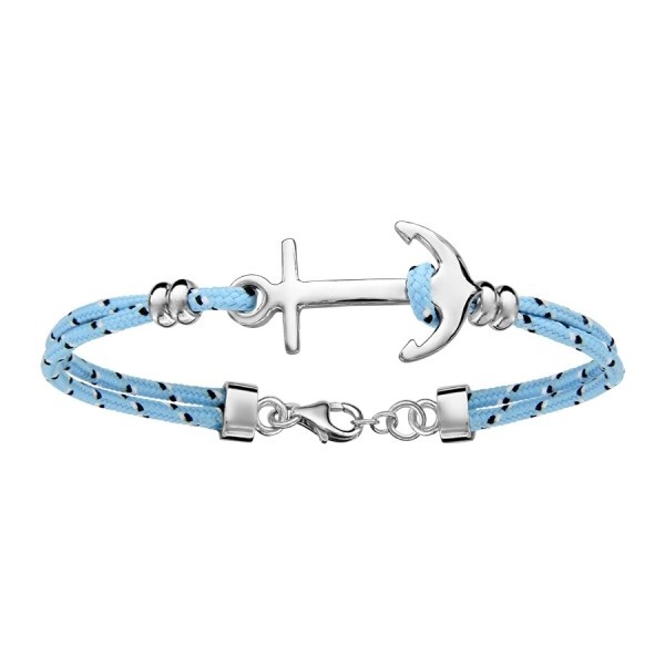 Bracelet corde blanche & ancre marine en argent