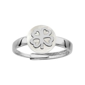 BAGUE ARGENT RHODIE PASTILLE NACRE BLANCHE MOTIF TREFLE, bague femme, 065997