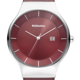 Montre Rodania acier fond bordeaux cuir bordeaux pour femme.