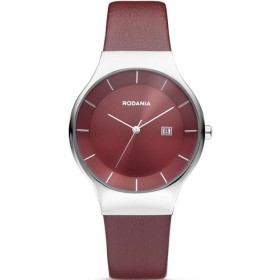 Montre Rodania acier fond bordeaux cuir bordeaux pour femme.