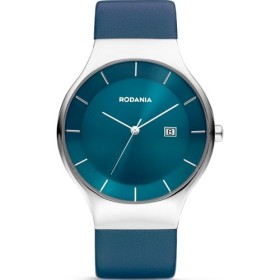 Montre Rodania acier fond bleu cuir bleu pour homme.