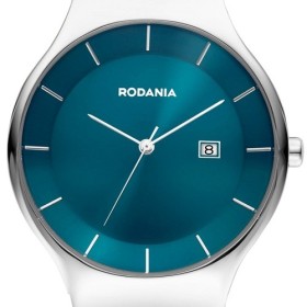 Montre Rodania acier fond bleu cuir bleu pour homme.