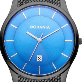 Montre Rodania acier noir fond bleu bracelet milanais pour homme.