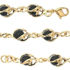 Bracelet Jourdan plaqué or boules cristal/onyx pour femme