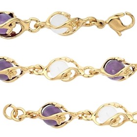 Bracelet Jourdan plaqué or boules cristal et améthyste pour femme