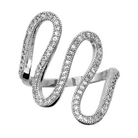 BAGUE ARGENT RHODIE SERPENTIN OXYDES BLANCS SERTIS, bague femme, 066151