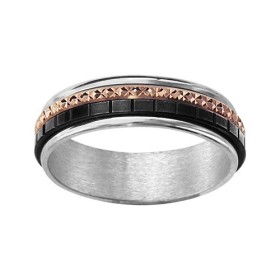 ALLIANCE ARGENT 6MM TRICOLORE ANTI STRESS 1 FILET BLACK OXYDE 1 FILET PLAQUE OR ROSE DIAMANTEE, bague femme, 066166
