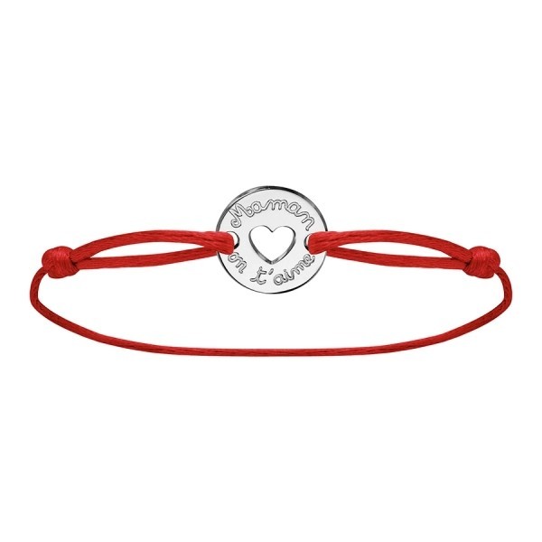 Bracelet maman on t'aime en argent cordon rouge