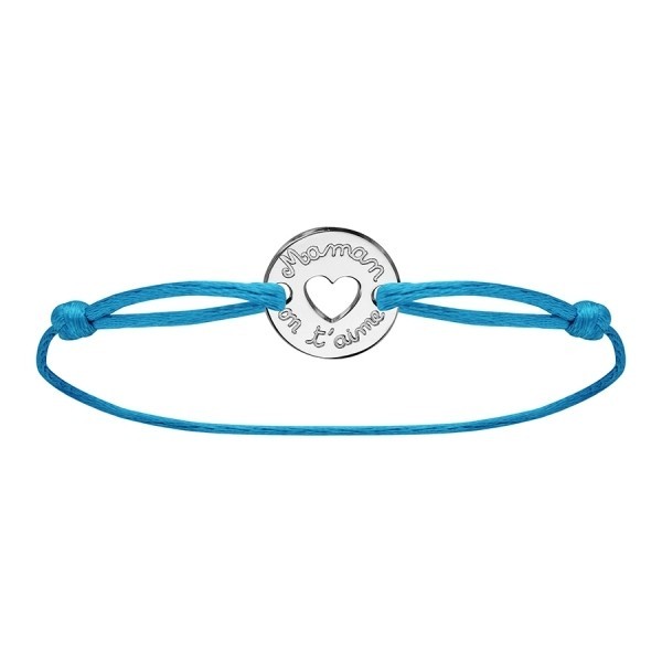 Bracelet maman on t'aime en argent cordon bleu