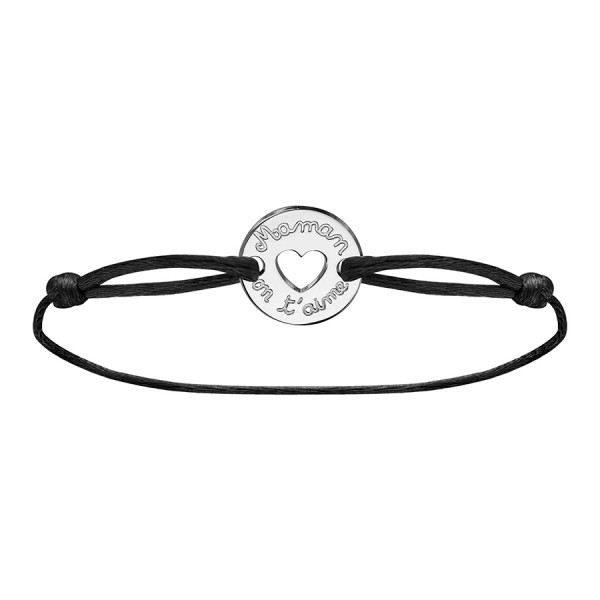 Bracelet maman on t'aime en argent cordon noir