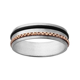 ALLIANCE ARGENT 6MM TRICOLORE 1 FILET BLACK OXYDE 1 FILET PLAQUE OR ROSE DIAMANTEE, bague femme, 066176
