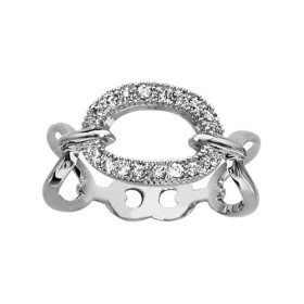 BAGUE ARGENT RHODIE CERCLES FORME OVALE OXYDES BLANCS SERTIS, bague femme, 066179
