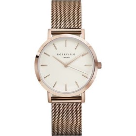 Montre Rosefield bracelet milanais doré rose fond blanc pour femme