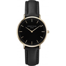 Montre Rosefield bracelet cuir noir fond noir pour femme