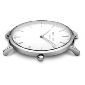 Montre Rosefield cuir noir boitier argenté fond blanc pour femme