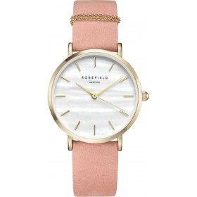 Montre Rosefield bracelet nubuck rose deux anneaux doré