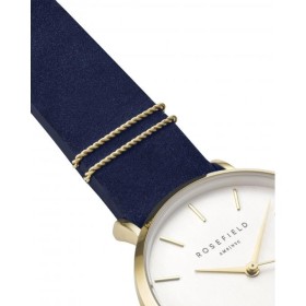 Montre Rosefield bracelet nubuck bleu deux anneaux doré fond nacre