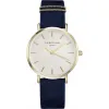 Montre Rosefield bracelet nubuck bleu deux anneaux doré fond nacre