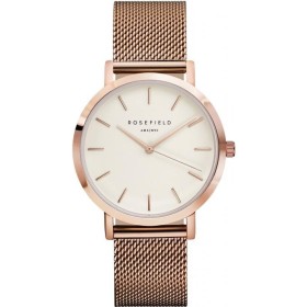 Montre Rosefield bracelet milanais doré rose fond blanc pour femme