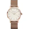 Montre Rosefield bracelet milanais doré rose fond blanc pour femme